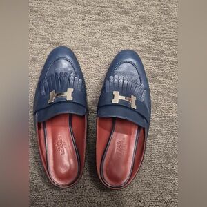 Hermes Blue Leather Sandals